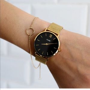 CLUSE UNISEX MESH WATCH GOLD WOTH BLACK FACE